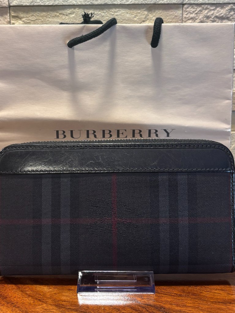 Burberry Charcoal Black House Check Zip-Around Continental Long Wallet Canvas